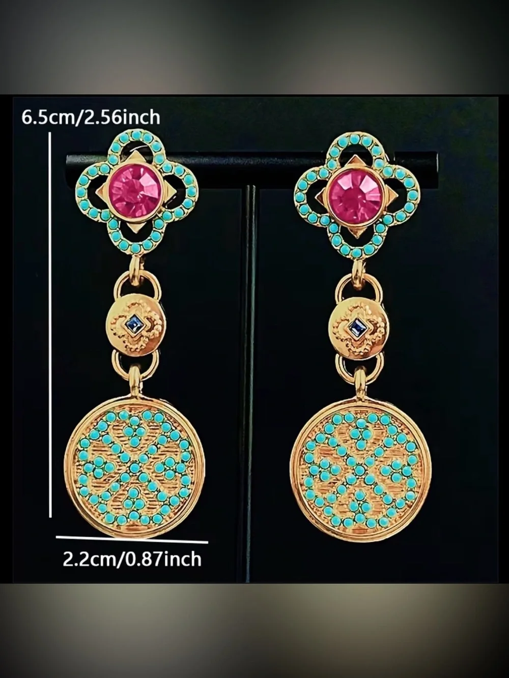 Western Earrings Gold-Tone Turquoise & Pink Drop Earrings - Women's Jewelry